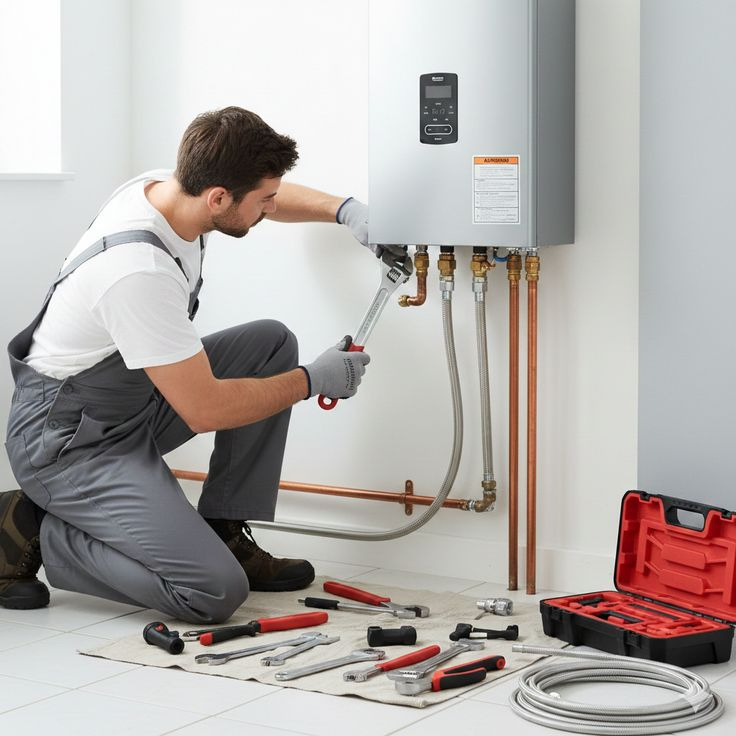 Heating engineer at work